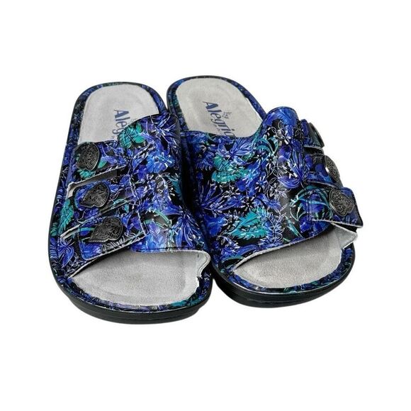 Alegria blue floral leather adjustable slide Julee sandal size 37 (7-7.5). NWOT - Picture 2 of 10